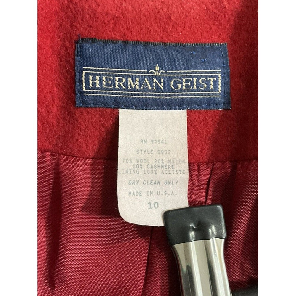 VTG Herman Geist Womens Wool Cashmere Oversized Blazer Size 10 Red Boxy Academia - Picture 3 of 4